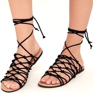 Lulus leg wrap sandals, strappy, suede
